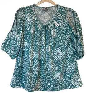 Jonathan Martin women's Small blouse geometric pattern 3/4 cold Shoulder sleeves